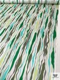 Wavy Drip Striations Printed Silk Charmeuse - Greens / Grey / Aquamarine / Off-White