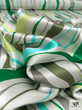 Wavy Drip Striations Printed Silk Charmeuse - Greens / Grey / Aquamarine / Off-White