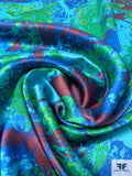Abstract Printed Silk Charmeuse - Blues / Greens / Burgundy