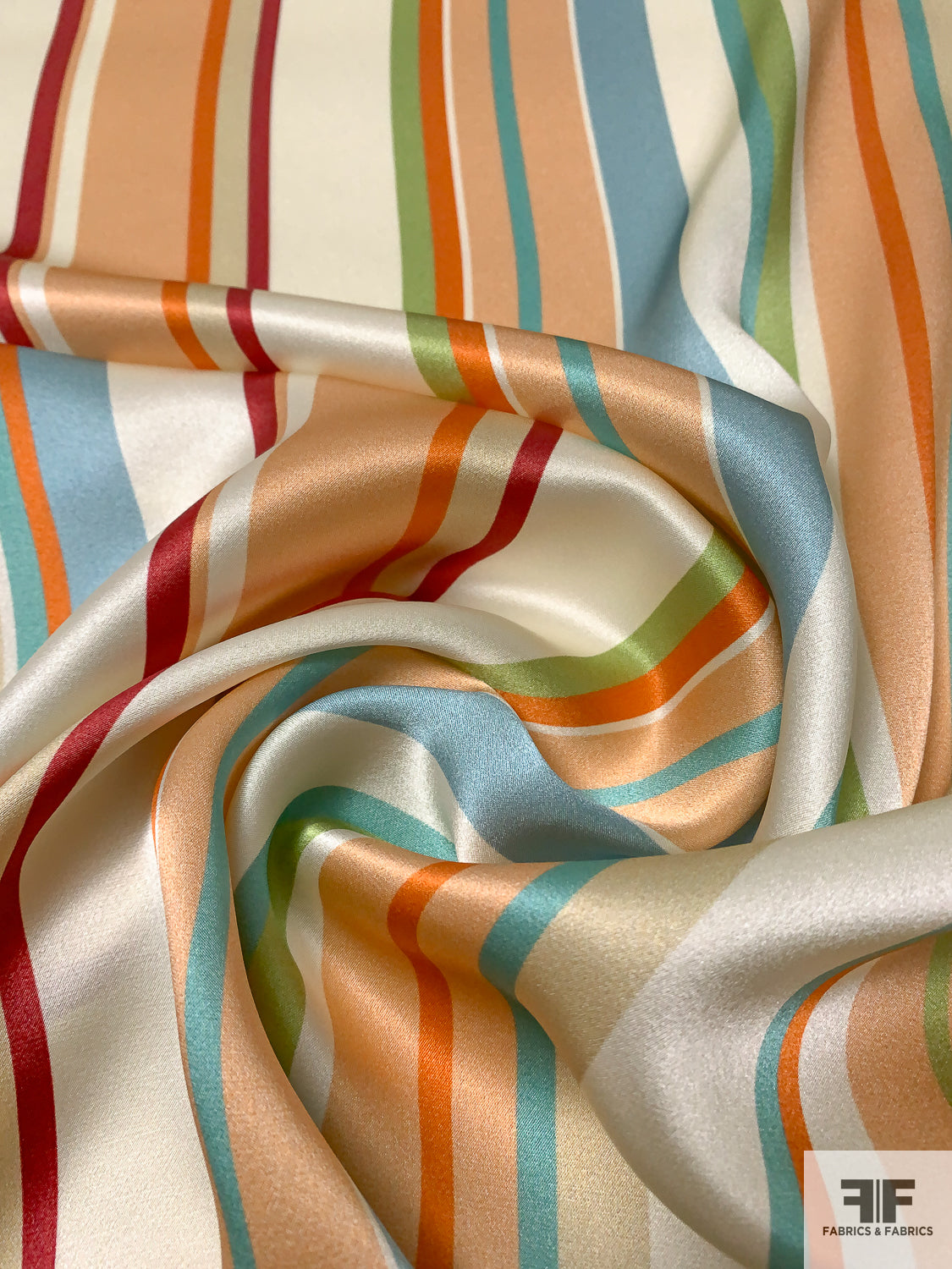 Vertical Multi-Size Striped Printed Silk Charmeuse - Multicolor