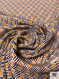 Geometric Field Printed Silk Crepe de Chine - Turmeric / Navy  / Beige