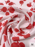 Pomegranate Printed Washed Finish Silk Crepe de Chine - Cherry Red / Washed Pastel Pink