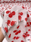Pomegranate Printed Washed Finish Silk Crepe de Chine - Cherry Red / Washed Pastel Pink