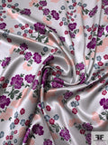 Floral Printed Silk Charmeuse - Purple / Boysenberry / Blush / Grey