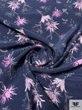 Floral Matte-Side Printed Silk Charmeuse - Navy / Orchid Pinks