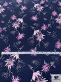 Floral Matte-Side Printed Silk Charmeuse - Navy / Orchid Pinks