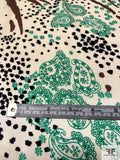 Paisley and Animal Pattern Printed Silk Charmeuse - Cream / Brown / Black / Shamrock Green