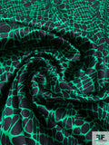 Reptile Printed Silk Charmeuse - Emerald Green / Black