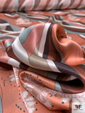 Smooth Braided Striations Printed Silk Charmeuse - Dusty Pink-Rose / Browns / Dusty Mint