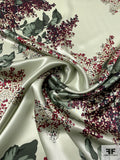Floral Realism Printed Silk Charmeuse - Sage Greens / Maroon / Charcoal