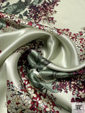 Floral Realism Printed Silk Charmeuse - Sage Greens / Maroon / Charcoal