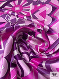 Ethno-Geometric Inspired Printed Silk Charmeuse - Magenta / Orchid Pink / Purple