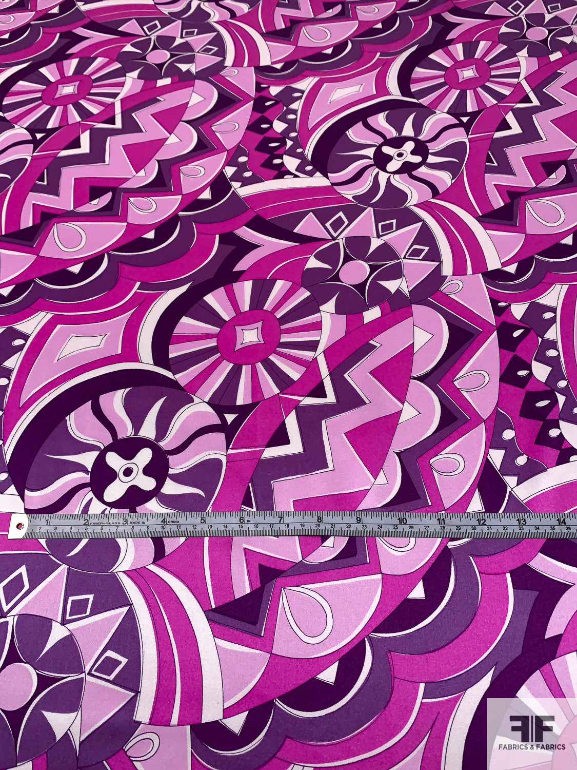 Ethno-Geometric Inspired Printed Silk Charmeuse - Magenta/Orchid