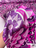 Ethno-Geometric Inspired Printed Silk Charmeuse - Magenta / Orchid Pink / Purple