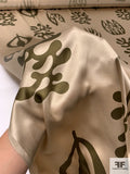 Hieroglyphic Leaf Printed Silk Charmeuse - Beige / Khaki Olive