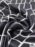 Cracked Concrete Printed Silk Charmeuse - Black / Off-White