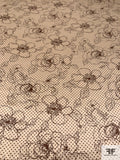 Floral Sketch and Dotted Printed Silk Charmeuse - Beige / Brown