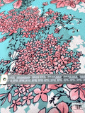 Trailing Floral Printed Silk Charmeuse - Aqua / Pink / Black