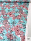 Trailing Floral Printed Silk Charmeuse - Aqua / Pink / Black