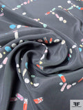 Love is the Drug Matte-Side Printed Silk Charmeuse - Charcoal Grey / Multicolor