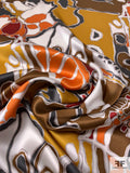 An Abstract Thanksgiving Printed Silk Charmeuse - Brown / Ochre / Orange / Slate Grey