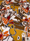 An Abstract Thanksgiving Printed Silk Charmeuse - Brown / Ochre / Orange / Slate Grey