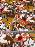 An Abstract Thanksgiving Printed Silk Charmeuse - Brown / Ochre / Orange / Slate Grey