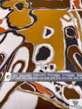 An Abstract Thanksgiving Printed Silk Charmeuse - Brown / Ochre / Orange / Slate Grey