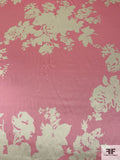 Floral Bouquet Silhouette Printed  Silk Charmeuse - Baby Pink / Cream