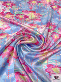 Abstract Floral Drip Printed Silk Charmeuse - Baby Blues / Pinks / Yellow