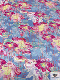 Abstract Floral Drip Printed Silk Charmeuse - Baby Blues / Pinks / Yellow