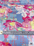 Abstract Floral Drip Printed Silk Charmeuse - Baby Blues / Pinks / Yellow