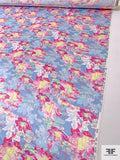 Abstract Floral Drip Printed Silk Charmeuse - Baby Blues / Pinks / Yellow