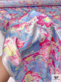 Abstract Floral Drip Printed Silk Charmeuse - Baby Blues / Pinks / Yellow