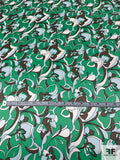 Exotic Floral Printed Silk Charmeuse - Parakeet Green / Dark Taupe / Icy Sky