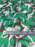 Exotic Floral Printed Silk Charmeuse - Parakeet Green / Dark Taupe / Icy Sky