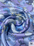 Pucci-esque Paisley-Like Printed Silk Charmeuse - Shades of Blue / Periwinkle / Pastel Lime