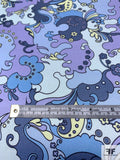 Pucci-esque Paisley-Like Printed Silk Charmeuse - Shades of Blue / Periwinkle / Pastel Lime