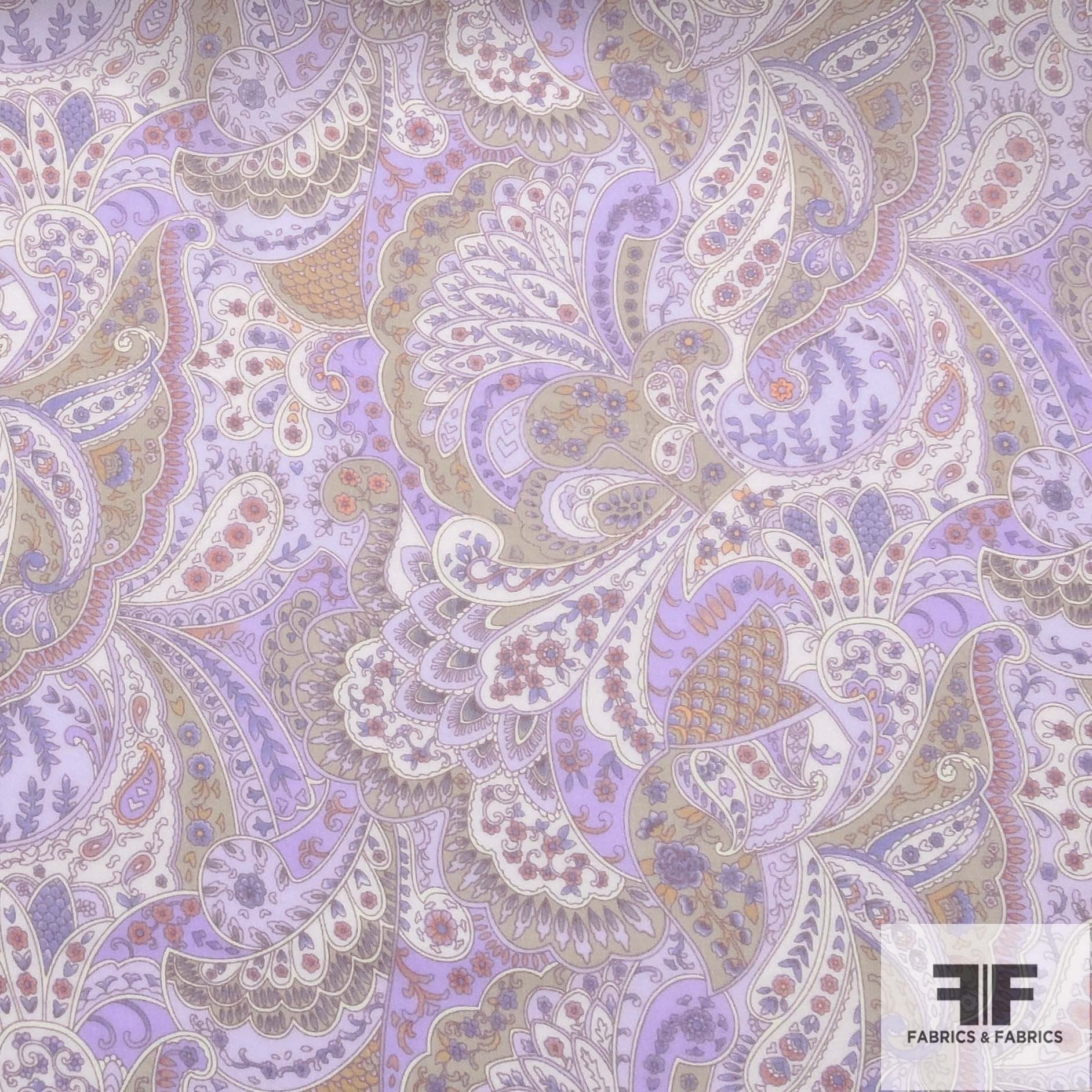 Paisley Printed Silk Chiffon - Purple/Beige