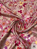 Groovy Sketch Floral Printed Silk Charmeuse - Magenta / Biscotti / Soft Yellow