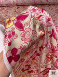 Groovy Sketch Floral Printed Silk Charmeuse - Magenta / Biscotti / Soft Yellow