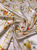 Floral Stalk Leaves Printed Silk Charmeuse - Yellow / Orange / Green / Off-White