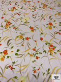 Floral Stalk Leaves Printed Silk Charmeuse - Yellow / Orange / Green / Off-White