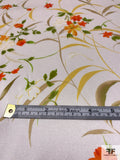 Floral Stalk Leaves Printed Silk Charmeuse - Yellow / Orange / Green / Off-White