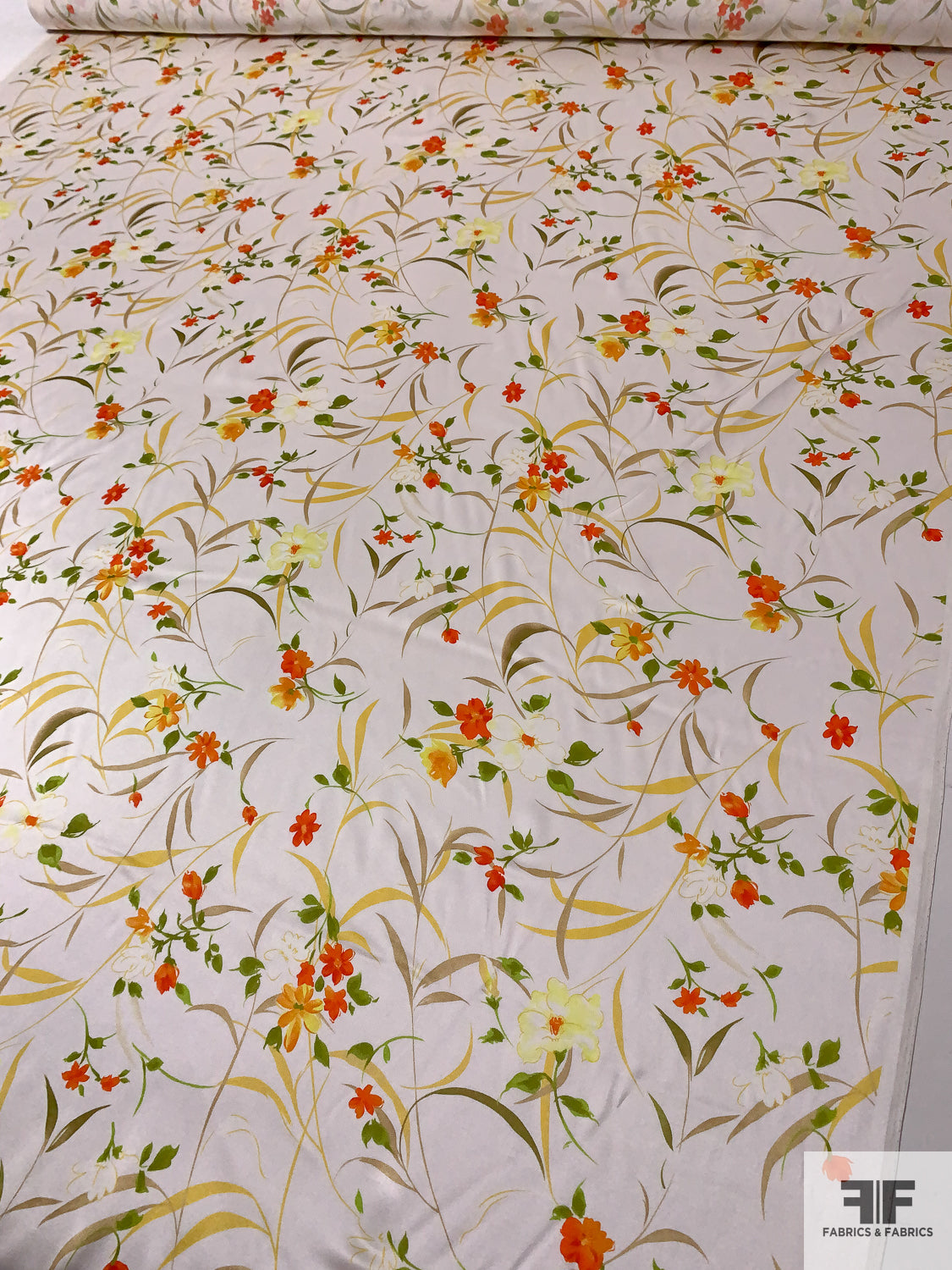 Mood Exclusive Italian Yellow and Green Sunflowers Digitally Printed Silk Charmeuse