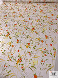 Floral Stalk Leaves Printed Silk Charmeuse - Yellow / Orange / Green / Off-White