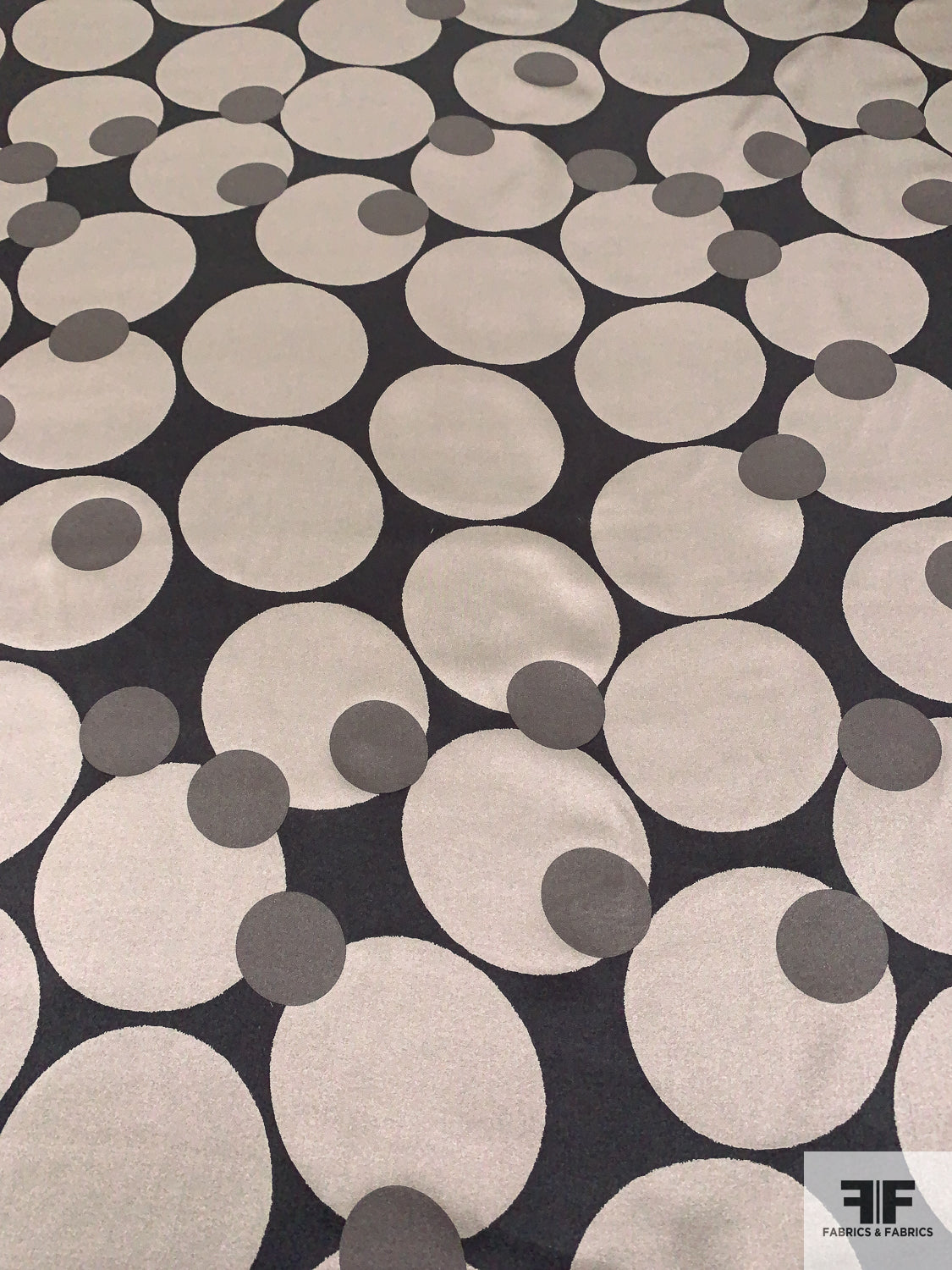 Circle Theme Printed Silk Charmeuse - Taupe / Dark Taupe / Black