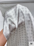 Boxy Basketweave Matte-Side Printed Stretch Silk Charmeuse - Grey / Off-White