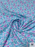 Triangle Collage Matte-Side Printed Stretch Silk Charmeuse - Ocean Blue / Purple / Off-White