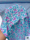 Triangle Collage Matte-Side Printed Stretch Silk Charmeuse - Ocean Blue / Purple / Off-White